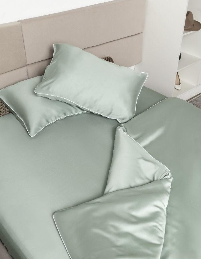 постельное белье сатин светлая мята с кантом