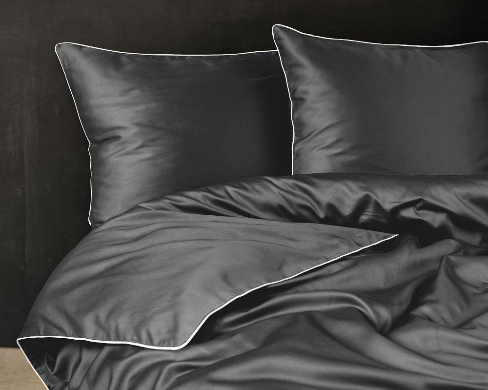 постельное белье сатин графитового цвета с кантом фото 1
