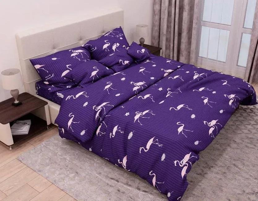 постельное белье бязь фиолетового цвета с фламинго