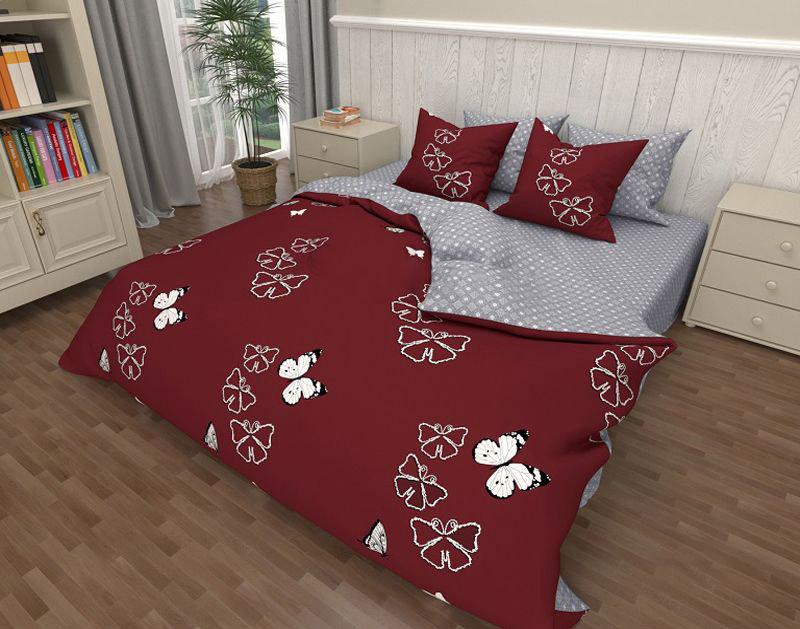 постельное белье бязь бордового цвета с бабочками