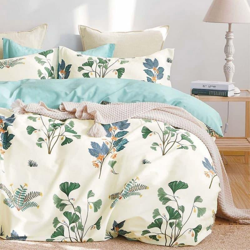 постельное белье бязь кремового цвета с зелеными листиками