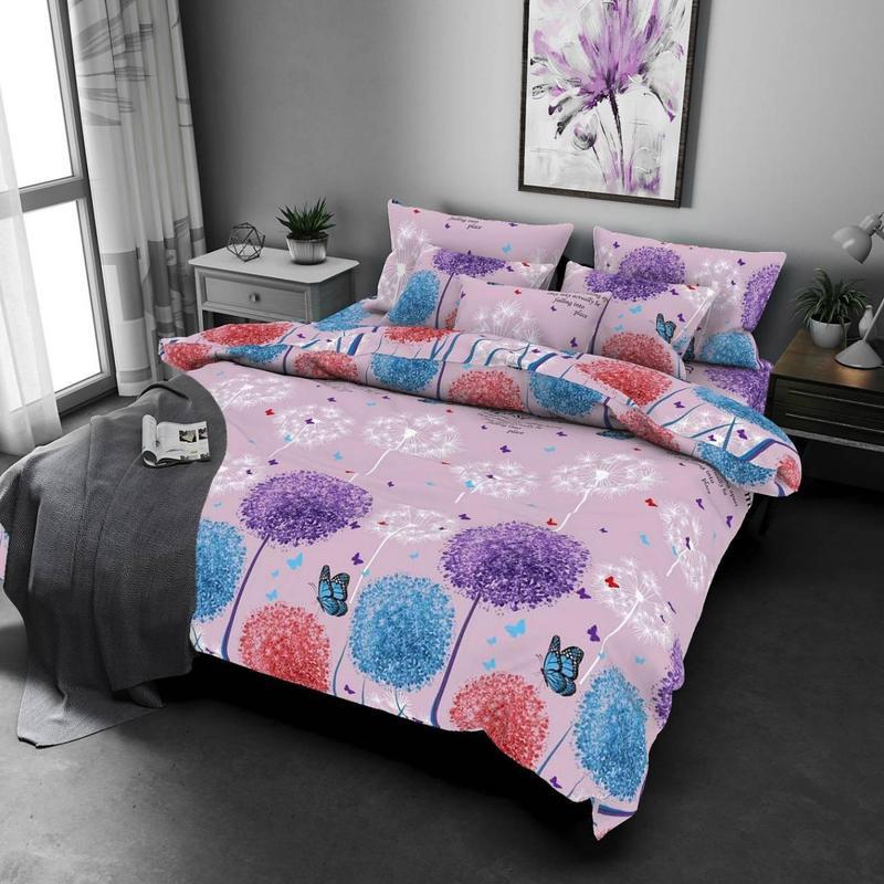 розовое постельное белье с одуванчиками и бабочками фото 1