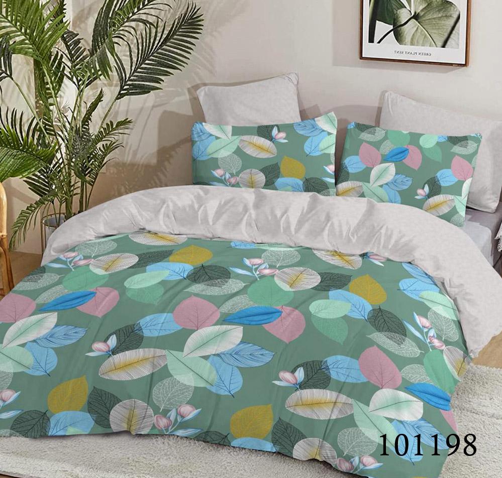 постельное белье зелного цвета с разноцветными листьями