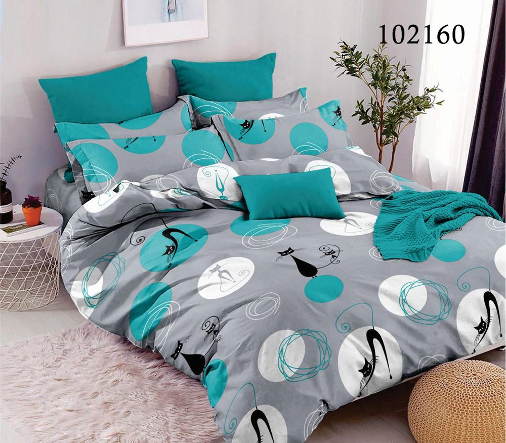 постельное белье серо-бирюзового цвета с черными котами