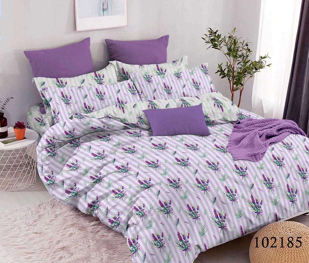 постельное белье с лавандой на полосках