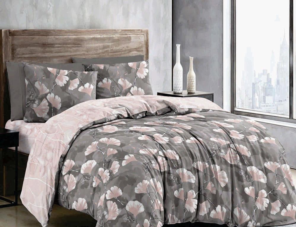 постельное белье коричневого цвета с пудровыми листиками