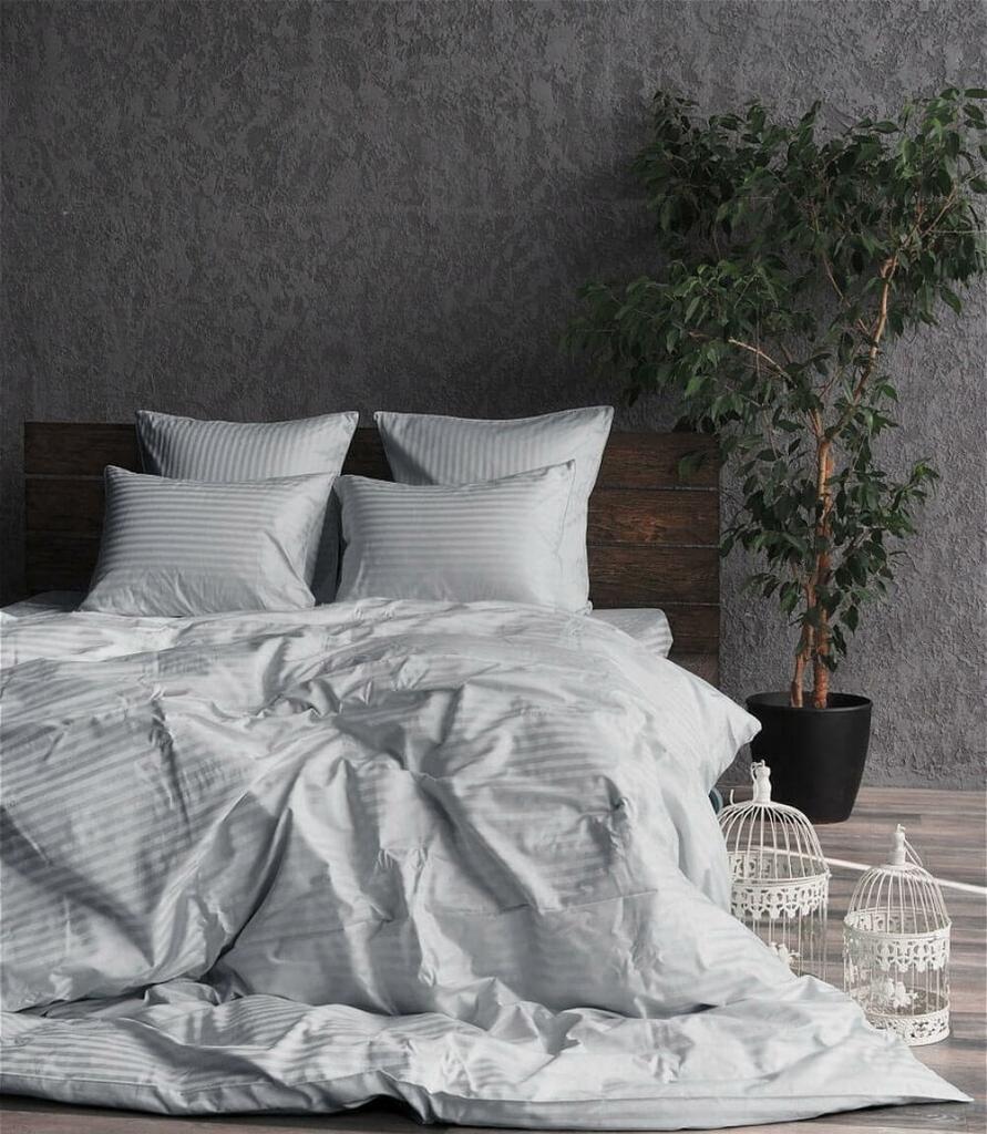 постельное белье страйп сатин серебряного цвета фото 1
