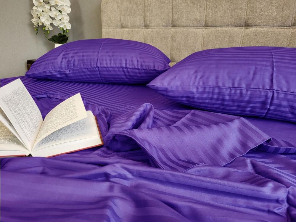 постельное белье страйп сатин яркого фиолетового цвета фото 1