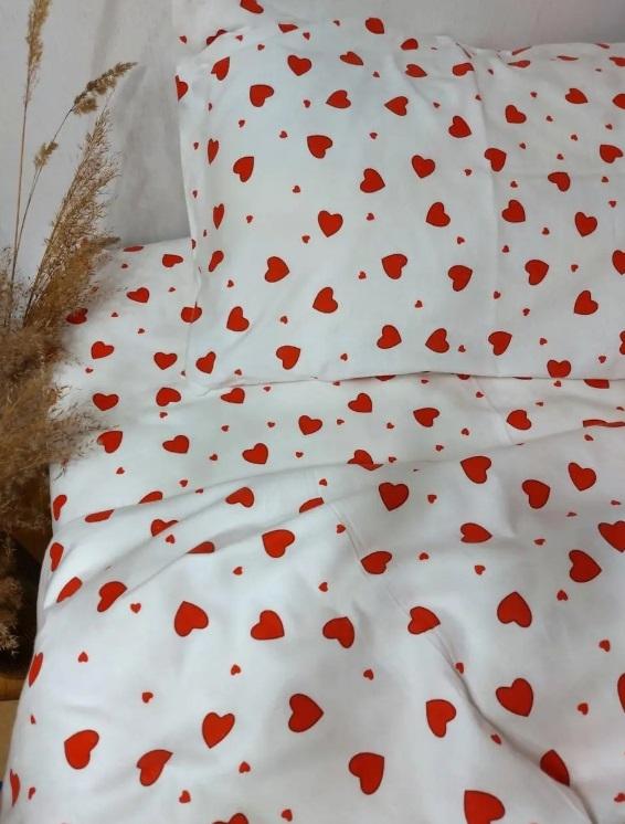 постельное белье ранфорс люкс с красными сердечками фото 1