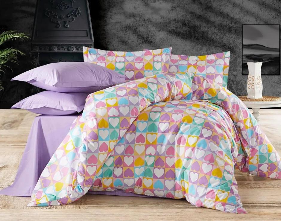 постельное белье ранфорс люкс с фиолетовыми сердечками фото 1