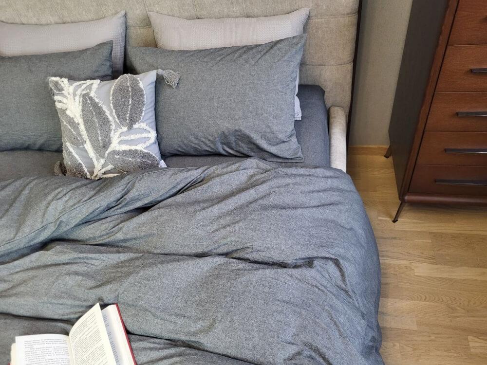 постельное белье вареный хлопок графитового цвета фото 1