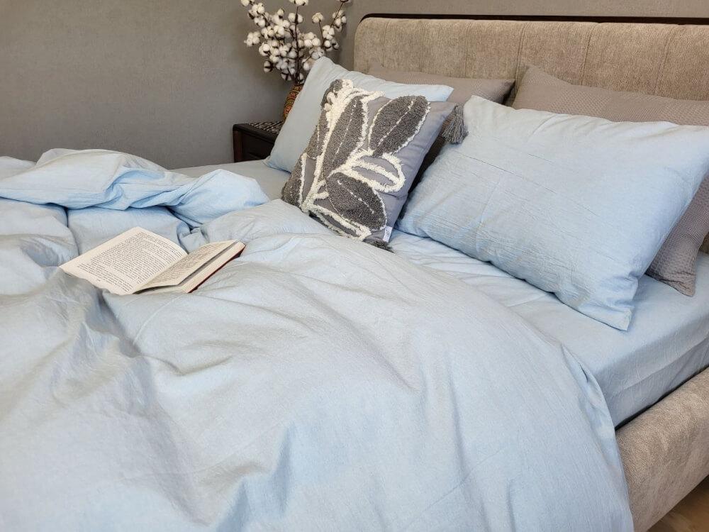 постельное белье вареный хлопок светлого голубого цвета фото 1