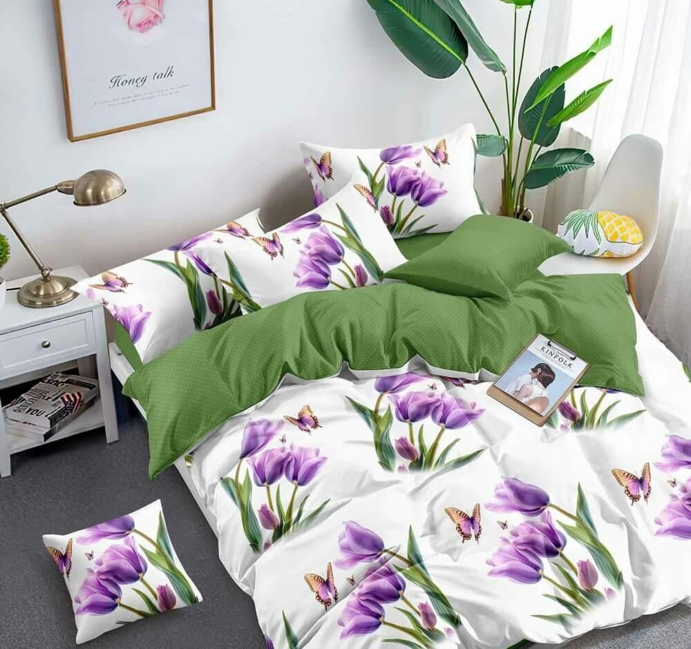 постельное белье ранфорс с фиолетовыми тюльпанами фото 1