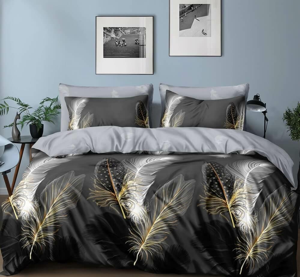постельное белье ранфорс графитового цвета с перьями фото 1