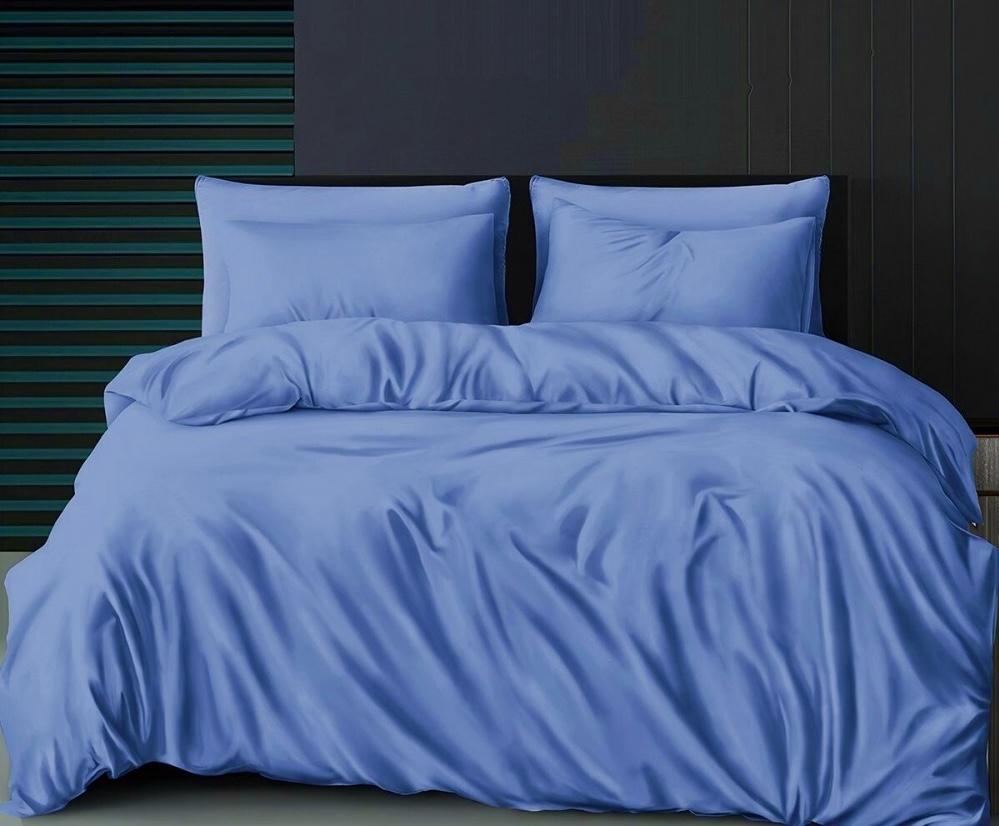постільна білизна однотонний ранфорс синього кольору фото 1