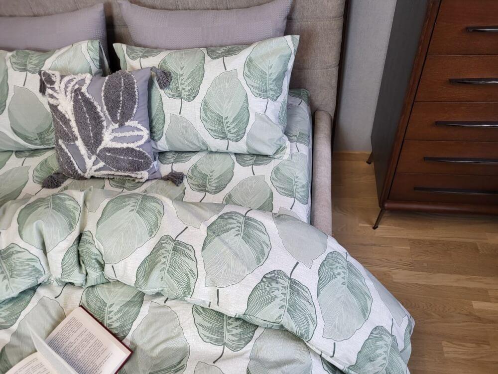 постельное белье из бязи премиум с крупными зелеными листьями фото 1