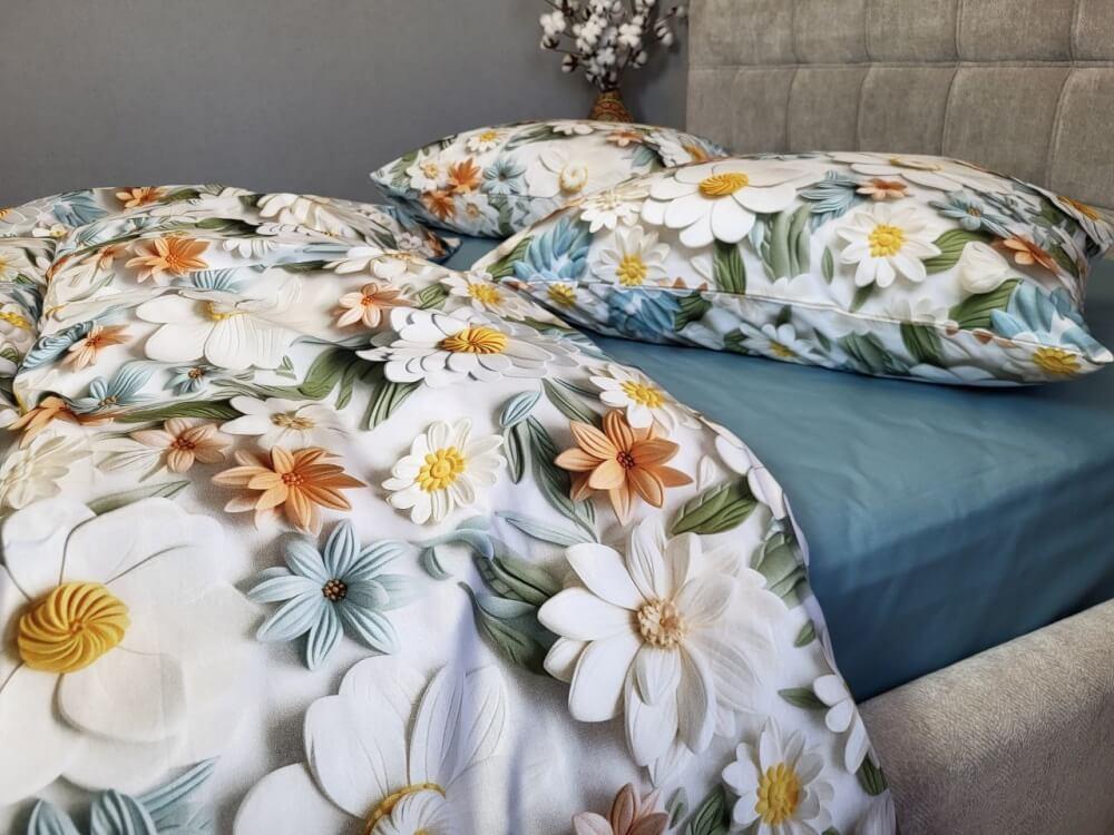 постельное белье 5Д цифровая печать с крупными ромашками фото 1