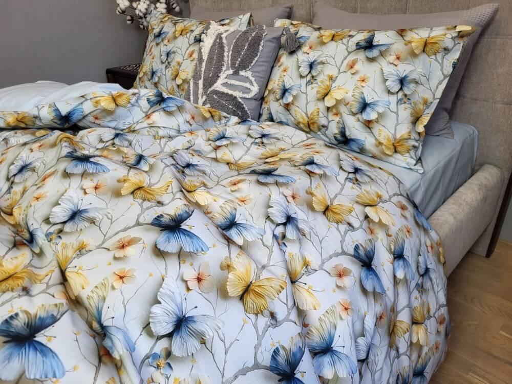постельное белье 5Д цифровая печать с голубыми и желтыми бабочками фото 1