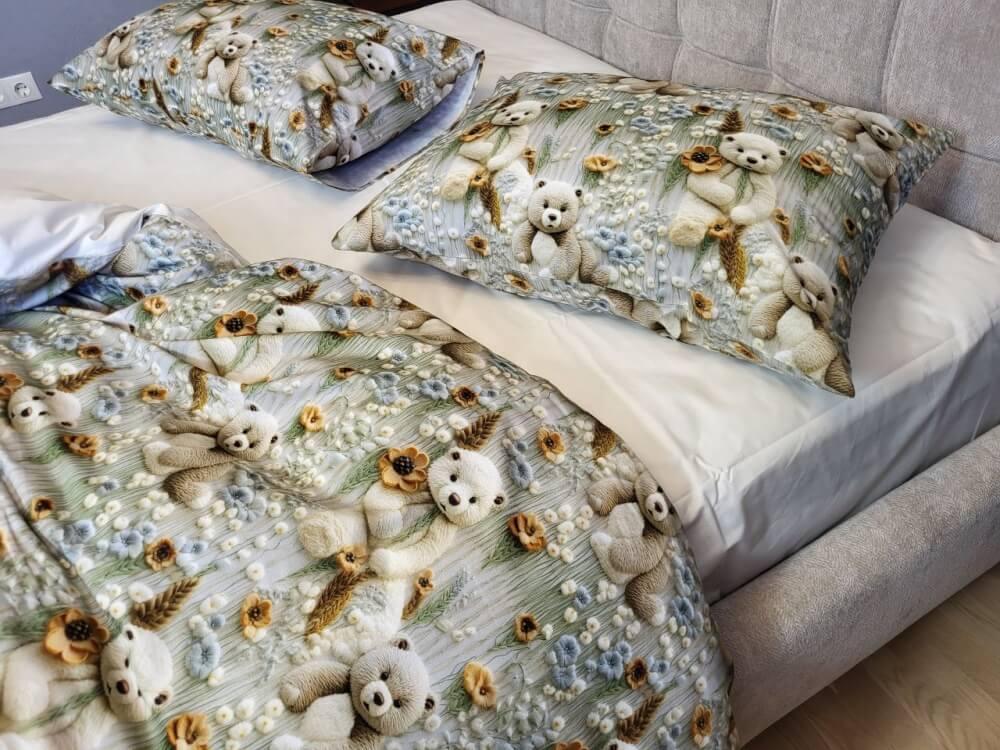 постельное белье 5Д молочного цвета с мишками фото 1