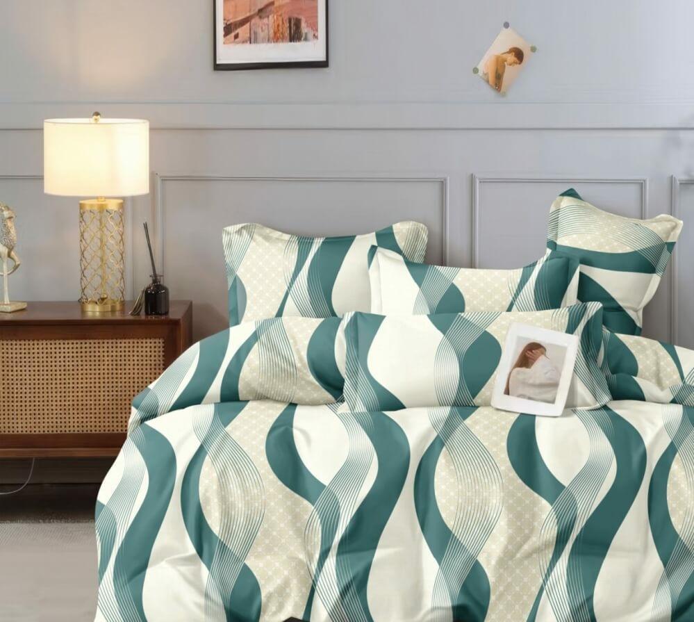 постельное белье сатин с геометрическими линиями зеленого цвета фото 1