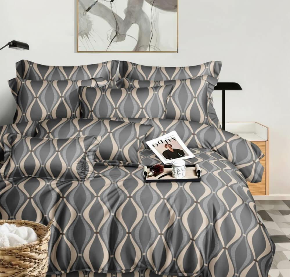 серое постельное белье с абстрактным рисунком фото 1