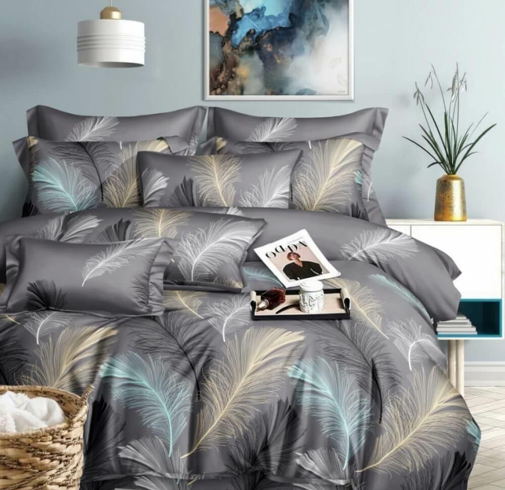 серое постельное белье сатин с перьями фото 1