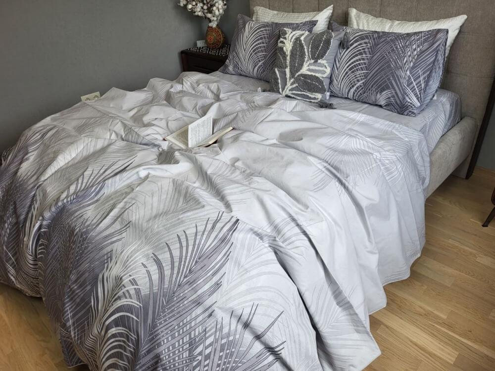 постельное белье плотная бязь премиум серого цвета с пальмовыми листьями фото 1