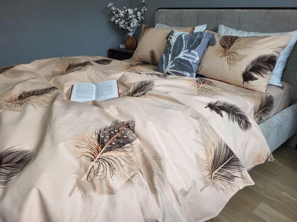 постельное белье плотная бязь премиум качества каричневого цвета с перьями фото 1