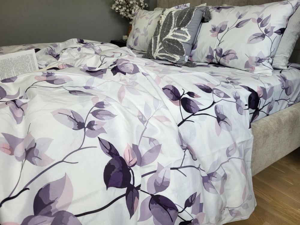 постельное белье бязь премиум повышенной плотности с фиолетовыми листьями фото 1