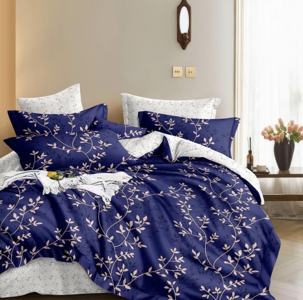 постельное белье ранфорс синего цвета с листиками фото 1