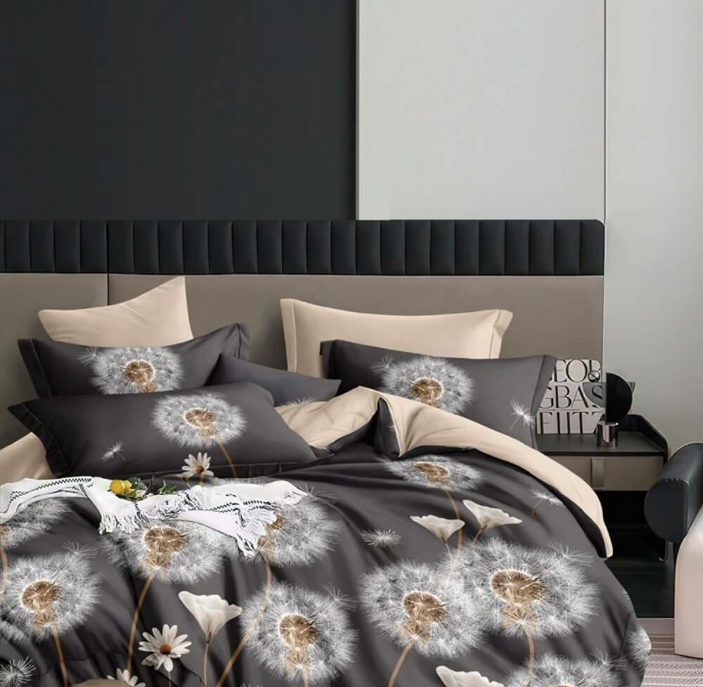 постельное белье ранфорс коричневого цвета с одуванчиками фото 1