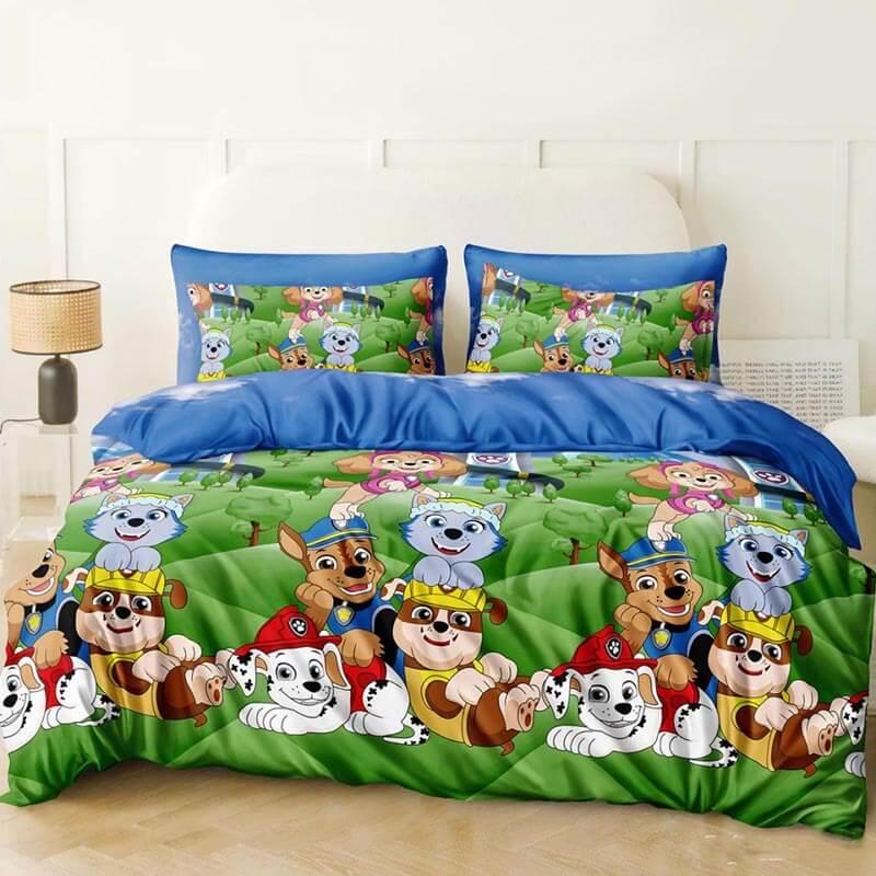 детское постельное белье щенячий патруль на зеленовом фоне