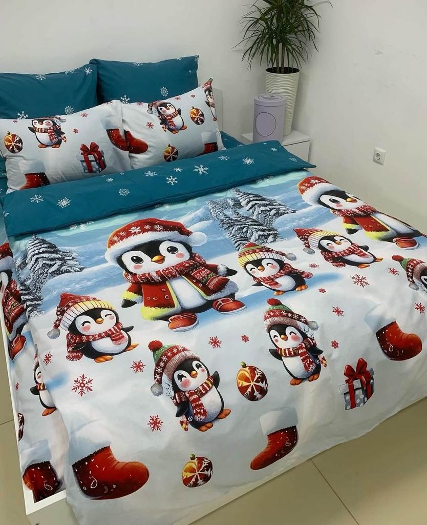 Новогоднее постельное белье с пингвинами фото 1