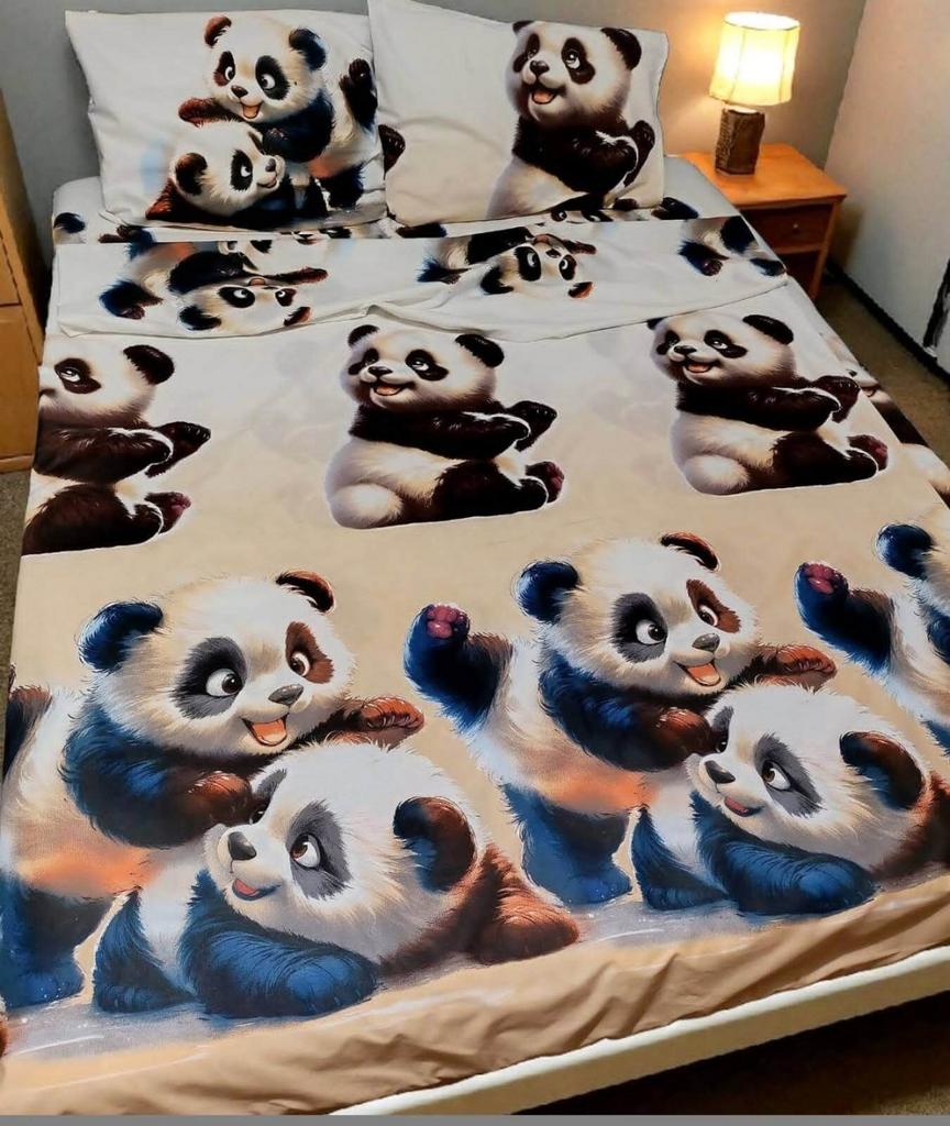 постельное белье ранфорс бежевого цвета с пандами
