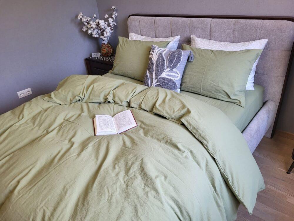 однотонное зеленое постельное белье вареный хлопок фото 1