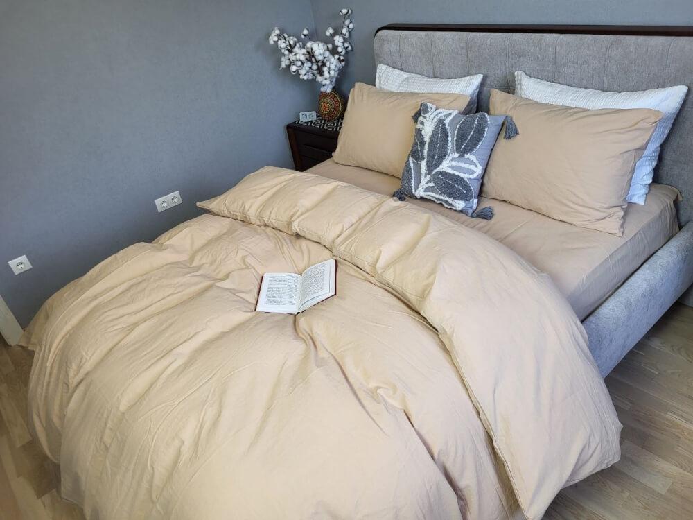 однотонное постельное белье вареный хлопок бежевого цвета фото 1