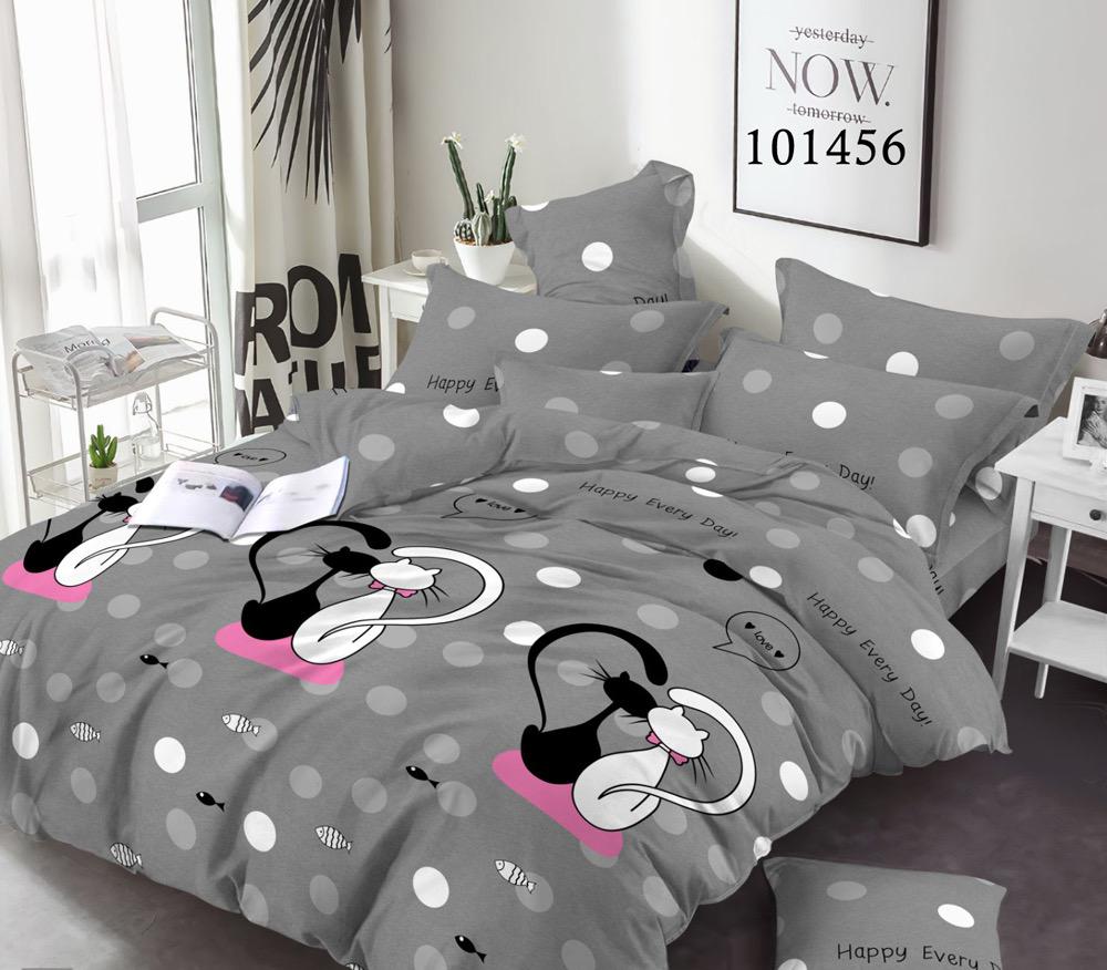постельное белье влюбленные котики на сером фоне с горошком и рыбками