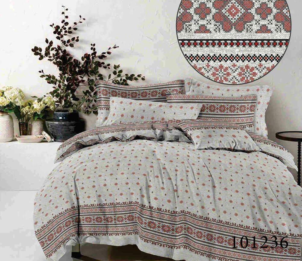 постельное белье серо-бордовое с принтов вышиванка фото 1