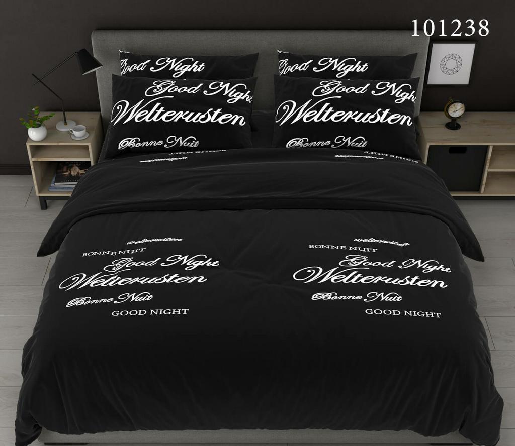 постельное белье бязь черного цвета с надписями Good Night