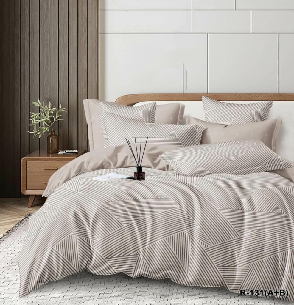 постельное белье ранфорс бежевого цвета с геометрическим рисунком фото 1