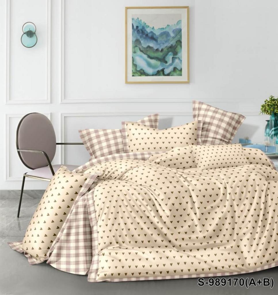 постельное белье сатин бежевого цвета с сердечками фото 1