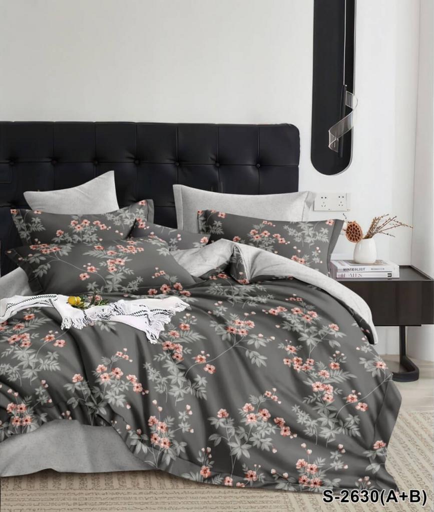 постельное белье сатин серое с нежными коралловыми цветами фото 1