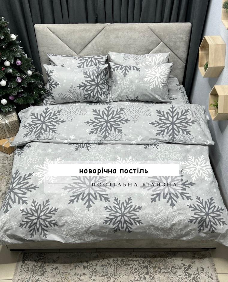 постельное белье серого цвета с графитовыми снежинками