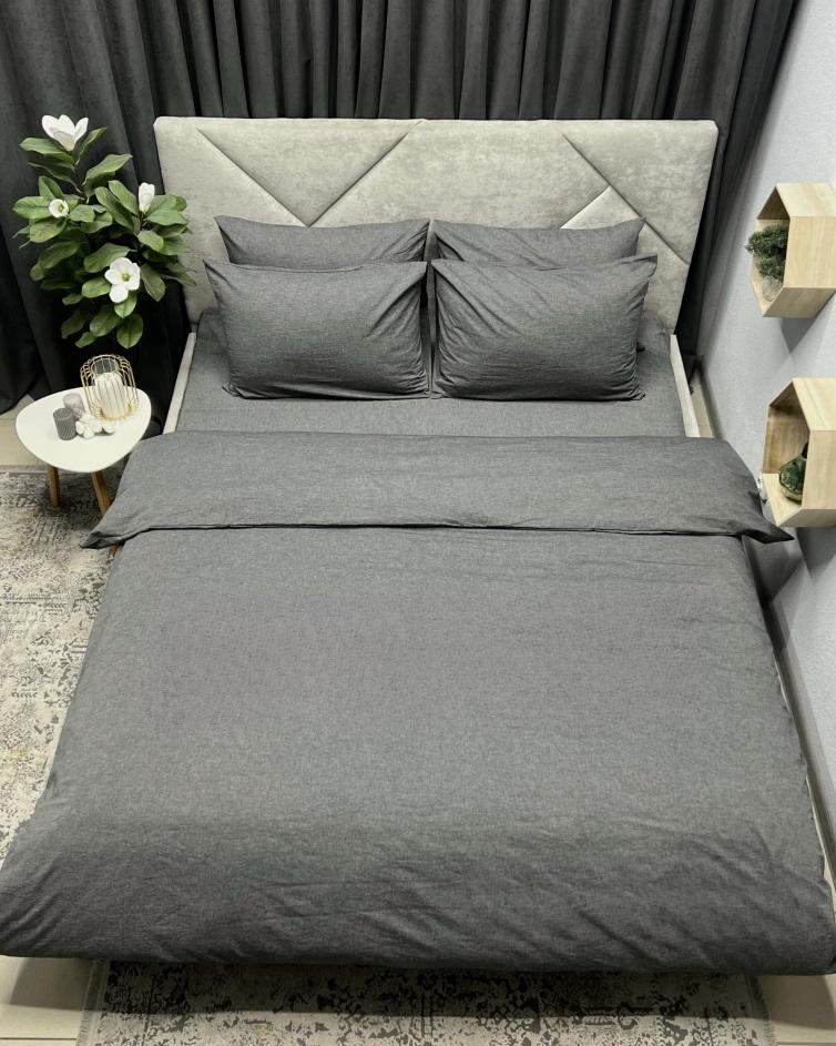 однотонное постельное белье вареный хлопок графитового цвета