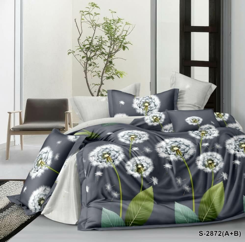 постельное белье сатин серого цвета с одуванчиками фото 1