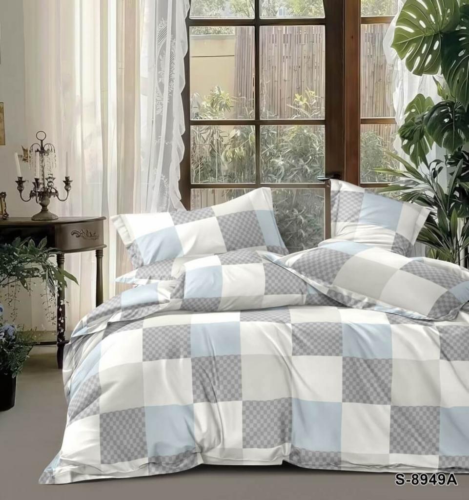 постельное белье сатин серого цвета с квадратами фото 1