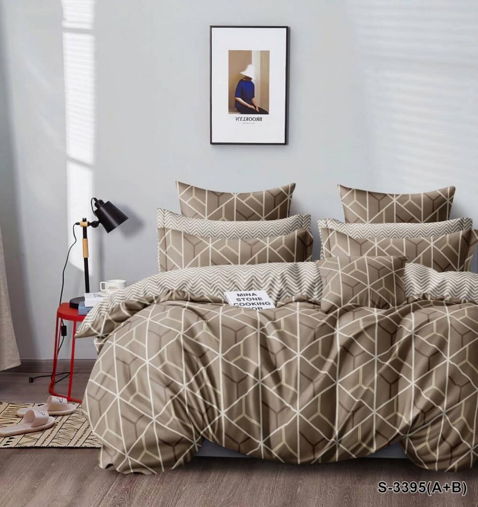 постельное белье сатин коричневого цвета с абстрактным геометрическим рисунком фото 1