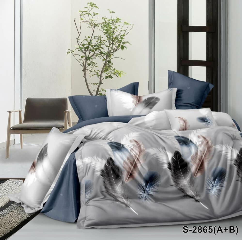 постельное белье сатин серого цвета с перьями фото 1