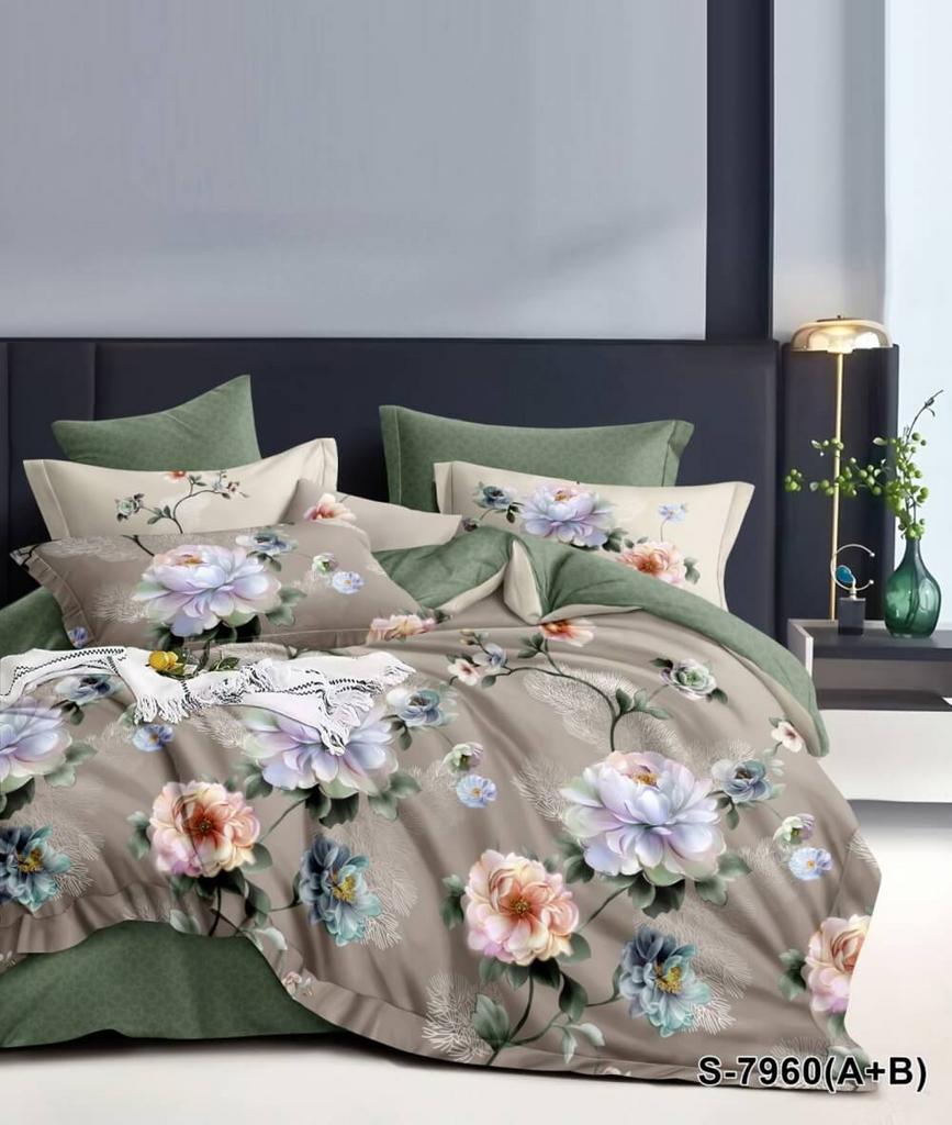 постельное белье сатин кофейного цвета с большими крупными цветами фото 1