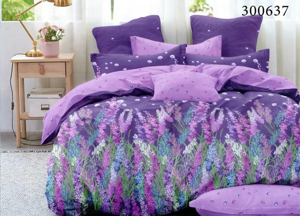 постельное белье сатин фиолетового цвета с цветами